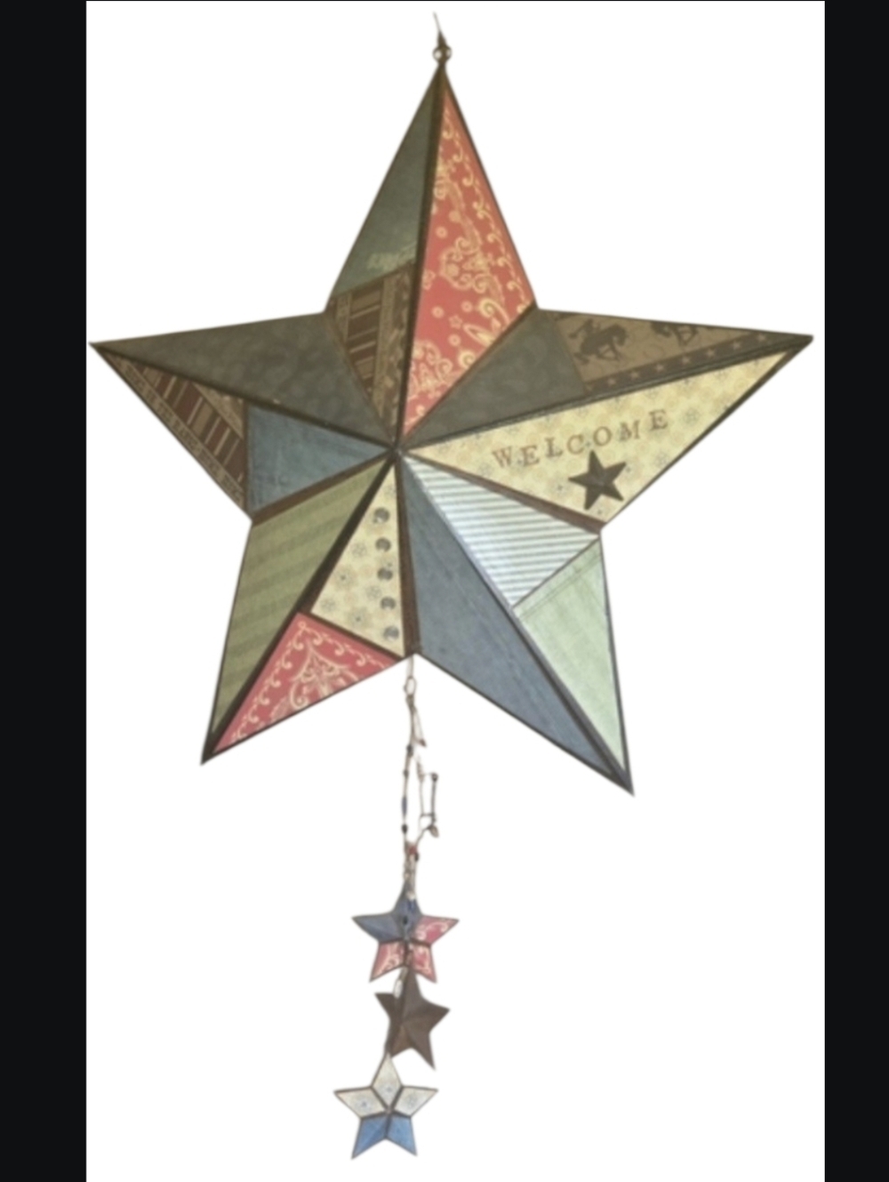 Vintage Farmhouse-style Barn Star Calico Galvanized Welcome Sign
